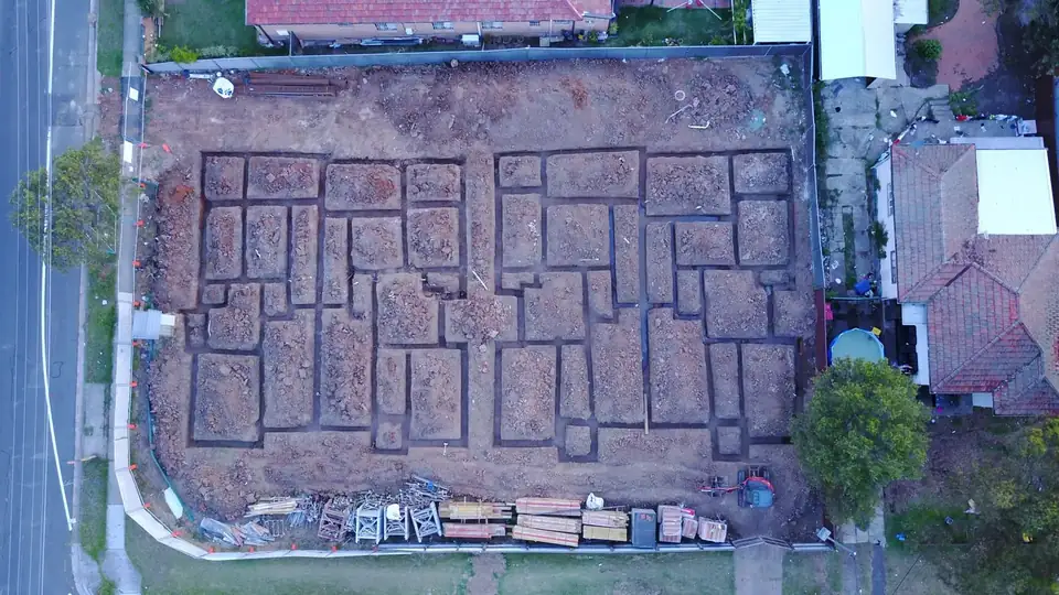 Aerial view of detailed footings, Greenacre