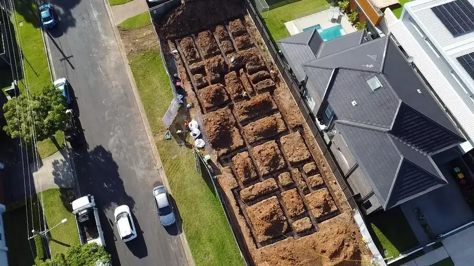 Aerial view of footings, Panania