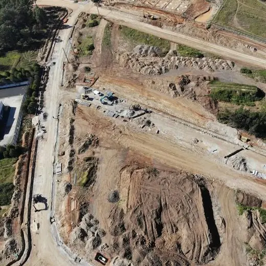 Aerial view of trenching and stockpiles