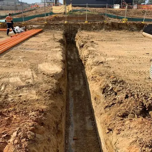 Open service trench freshly dug
